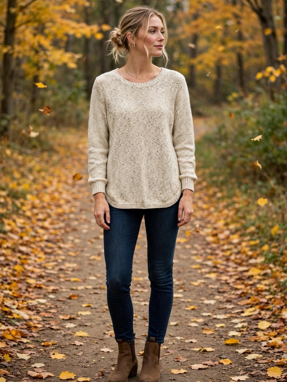 Northern Reflections Oatmeal Speckled Knit Sweater Scoop Neck Pullover Cozy Fall